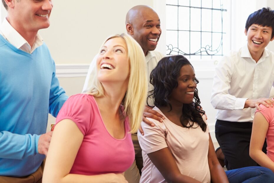 Pregnant women sat with their partners during an antenatal class